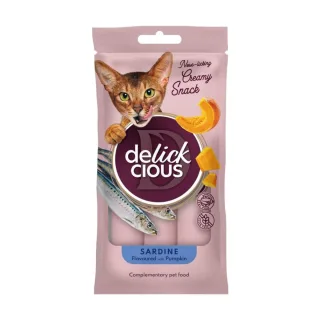 DELICKCIOUS Creamy Snack, Sardine și dovleac, plic recompense pisici, 60g
