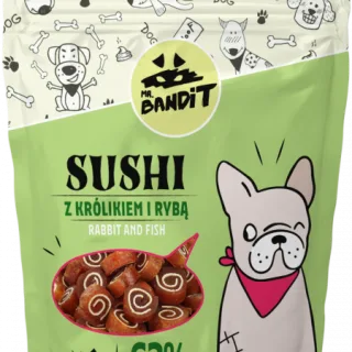 Recompense pentru caini Mr. Bandit SUSHI, iepure si peste, 80g