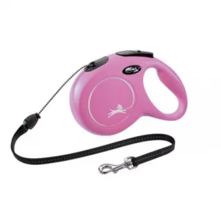 Lesa pentru caini New Classic Snur, Flexi, Retractabil, Pana la 20 kg, M, 8 metri, Roz