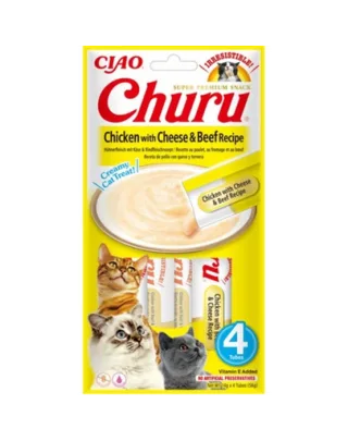 INABA Churu Chicken with cheese &amp; beef 4x14g crema pui, branza si vita pentru pisici
