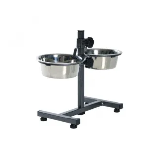 Stativ reglabil cu 2 castroane din nox 2 x 0,75 L 15 cm