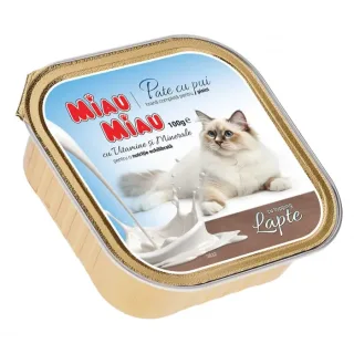 Pateu pentru pisici Miau Miau cu pui  topping de lapte 100 gr