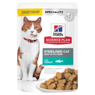 Hrana umeda pentru pisici Hill s SP Sterilised cu pastrav 85 gr