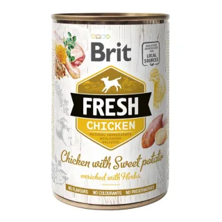 BRIT Fresh, Pui cu Cartof Dulce, conservă hrană umedă conținut redus cereale câini, (în aspic), 400g