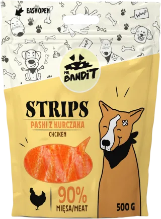 Recompense pentru caini Mr. Bandit STRIPS, pui, 80g
