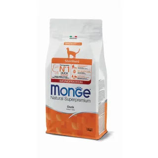 MONGE Natural Superpremium Monoprotein Sterilised, Rață, hrană uscată pisici sterilizate, 1.5kg