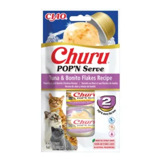 INABA Churu Pop'n Serve, Ton și Fulgi de Bonito, bol hrană umedă fără cereale pisici, (în aspic), 70g