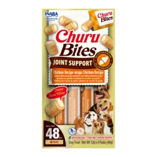INABA Churu Bites Joint Support, XS-XL, Pui, punguță recompense funcționale fără cereale câini, sistem articular, 56g