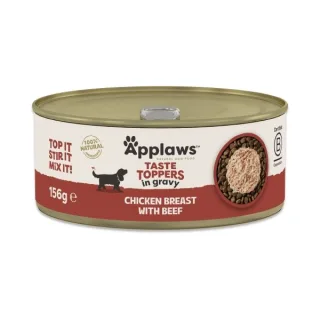 Hrana umeda caini, Applaws Dog Taste Toppers, Piept de Pui si Vita, in sos, 156 g