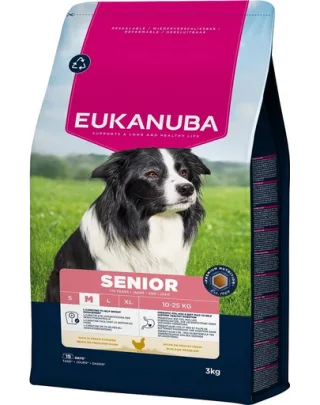 EUKANUBA Senior Medium Breeds Chicken 3 kg hrană câini în vârstă rase medii, bogată în pui proaspăt