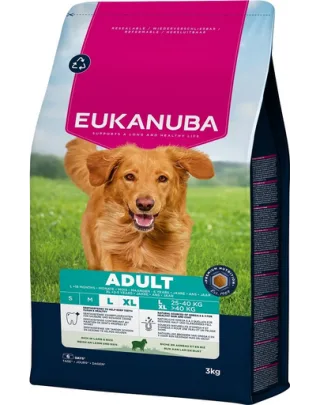 EUKANUBA Adult Large Breeds Lamb Rice 3 kg hrană câini rase mari, bogată în miel și orez