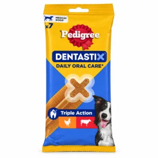 Recompense pentru caini Dentastix Triple Action Medium 7 buc   pachet