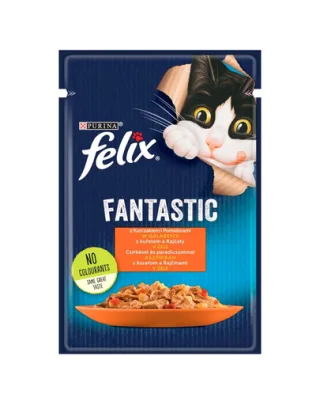 FELIX FANTASTIC Hrana umeda cu pui si rosii in jeleu pentru pisici adulte 85g