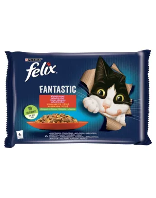 FELIX FANTASTIC Hrana umeda pui cu rosii, vita cu morcovi pentru pisici adulte 4x85g
