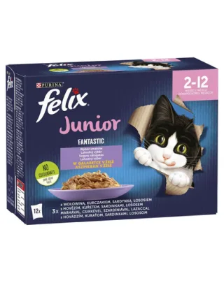 FELIX FANTASTIC Junior Mix Hrana umeda cu diverse tipuri de peste pentru pisici junior 12x85g