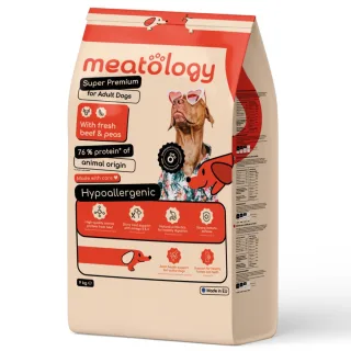 MEATOLOGY Adult Dogs, XS-XL, Vită și Mazăre, hrană uscată câini, 9kg