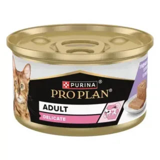 PURINA Pro Plan Delicate Digestion, Curcan, conservă hrană umedă pisici, sistem digestiv, (pate), 85g