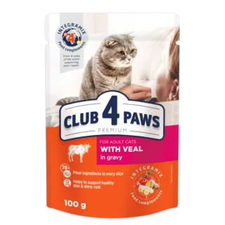 CLUB 4 PAWS, Vită, plic hrană umedă pisici, (în sos), 85g
