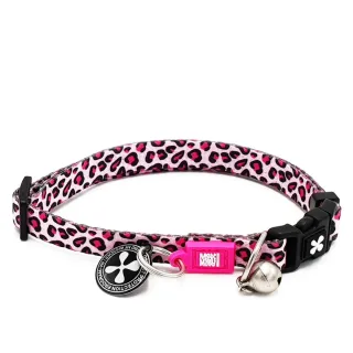 MAX & MOLLY Smart ID Leopard Pink, zgardă pisici, ajustabilă, poliester, roz, cataramă trident, 22-35  x 1cm