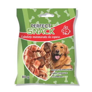 PERFECT SNACK Cubulete Marmorate, XS-XL, Iepure, punguță recompense fără cereale câini, 80g