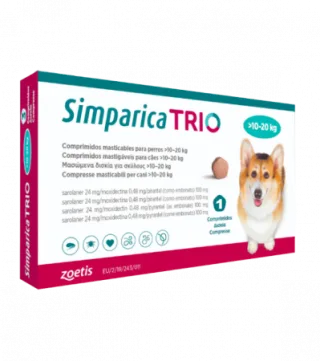 Simparica Trio Caini 24 mg (10.1 - 20 kg) Deparazitare interna si externa, 3 x comprimate masticabile