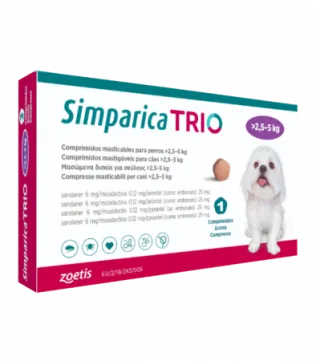 Simparica Trio Caini 6 mg (2.6 - 5 kg) Deparazitare interna si externa, 3 x comprimate masticabile