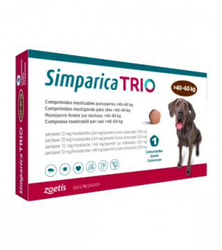 Simparica Trio Caini 72 mg (40.1 - 60 kg) Deparazitare interna si externa, 3 x comprimate masticabile
