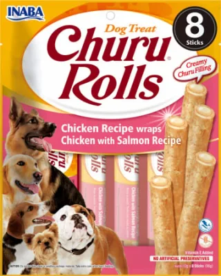 Churu Rolls Recompense gustoase pentru caini cu Pui si somon 8 x 12 g