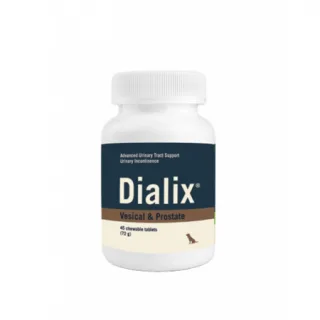 Supliment alimentar pentru consolidarea muschiilor vezicii urinare si pentru functionarea optima la animalele geriatrice si masculi necastrati, DIALIX Vesical  Prostate, VetNova, 45 comprimate