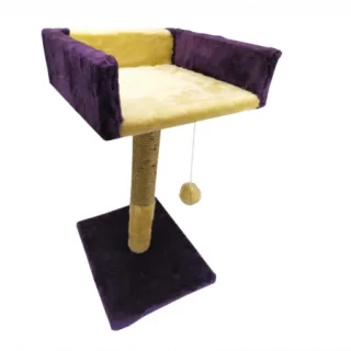 Ansamblu de joaca pentru pisici tip coloana cu canapea si ciucure culoare mov cu bej 50 x 30 x 33 cm