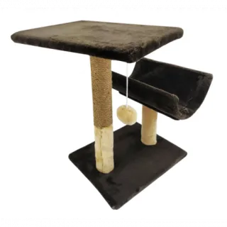 Ansamblu de joaca pentru pisici tip polita cu ciucure si semitunel ciocolata 50 x 38 x 30 cm