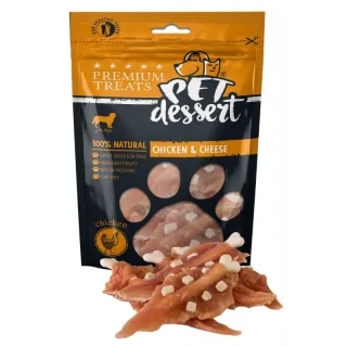PET'S DESSERT, XS-XL, Pui și Brânză, punguță recompense fără cereale câini, 80g