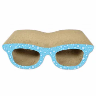 Carton de zgariat pentru pisici, model ochelari, 38.1 20.32 12.7 cm, Albastru
