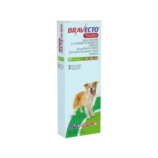 BRAVECTO TRIUNO antiparazitar intern si extern pentru caini 200mg (10-20 kg) - 3 tablete masticabile