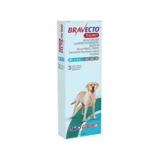 BRAVECTO TRIUNO antiparazitar intern si extern pentru caini 400mg (20-40 kg) - 1  tableta masticabila