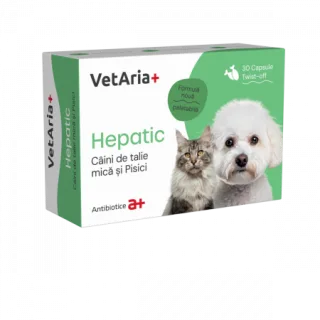 Supliment, VetAria+ Hepatic Caini Talie mica si pisici, 30 capsule Twist-Off