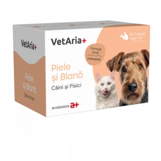 VetAria, Supliment piele si blana, caini si pisici, 60 capsule, twist off