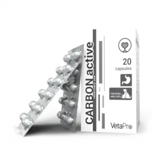 VETAPRO carbon active detoxifiant 250MG 20caps cut suport gastrointestinal caini si pisici