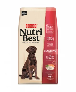 Hrana uscata premium pentru caini Nutribest Adult, Sensitive Somon si Orez 3 kg