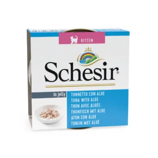 Hrana umeda pisici, Schesir Kitten Tuna with Aloe in Jelly, 85 g