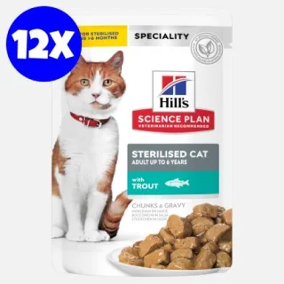 Hrana umeda pisici, Hill's Science Plan Feline Sterilised Adult Pastrav, 12x85 g