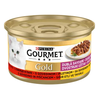 GOURMET GOLD Double Pleasure, Vita si Pui, 85 g