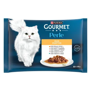 GOURMET PERLE Multipack, Pui si Vita, Curcan si Miel, Vitel si Rata, Iepure si Vanat, 4x85 g
