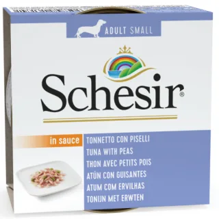 Hrana umeda caini, Schesir Dog Adult Small Tuna with Peas in Sauce, 85 g