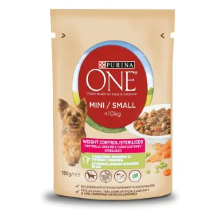 PURINA One Mini Controlul Greutății, Curcan cu Orez, hrană umedă câini, (în sos) PURINA One Mini Controlul Greutății, Curcan cu Orez, plic hrană umedă câini, (în sos), 85g