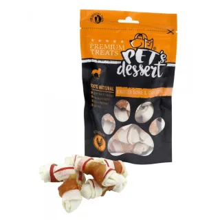 PET'S DESSERT Knoted Bone & Chicken, XS-XL, Pui, punguță recompense fără cereale câini, 80g
