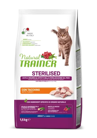 Hrana Uscata Pisici Sterilizate, Natural Trainer, Curcan, 1.5 kg