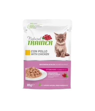 Natural Trainer, Kitten & Young cu Bucati de Pui in Sos, 85 g