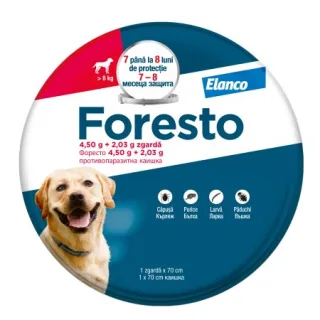 Foresto, deparazitare externă câini, zgardă, M - XL, 70 cm, gri, 1buc