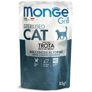 Hrana umeda pisici, Monge Grill Sterilised, Pastrav, 85 g